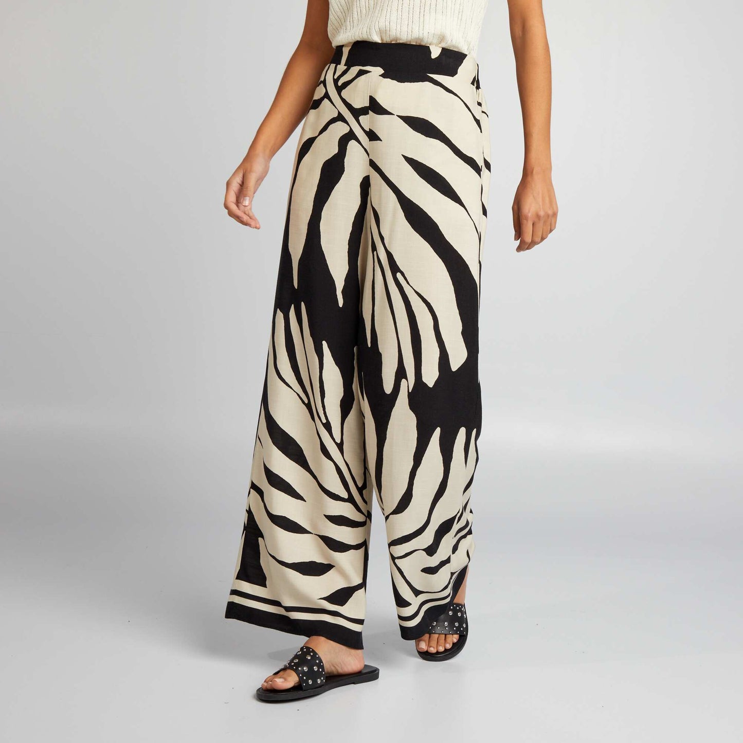 Printed wide-leg trousers BLACK