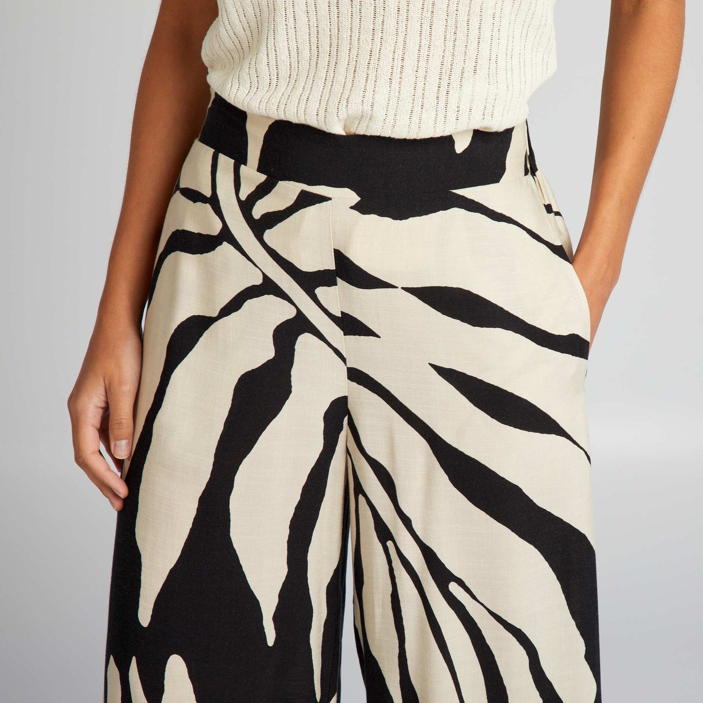 Printed wide-leg trousers BLACK