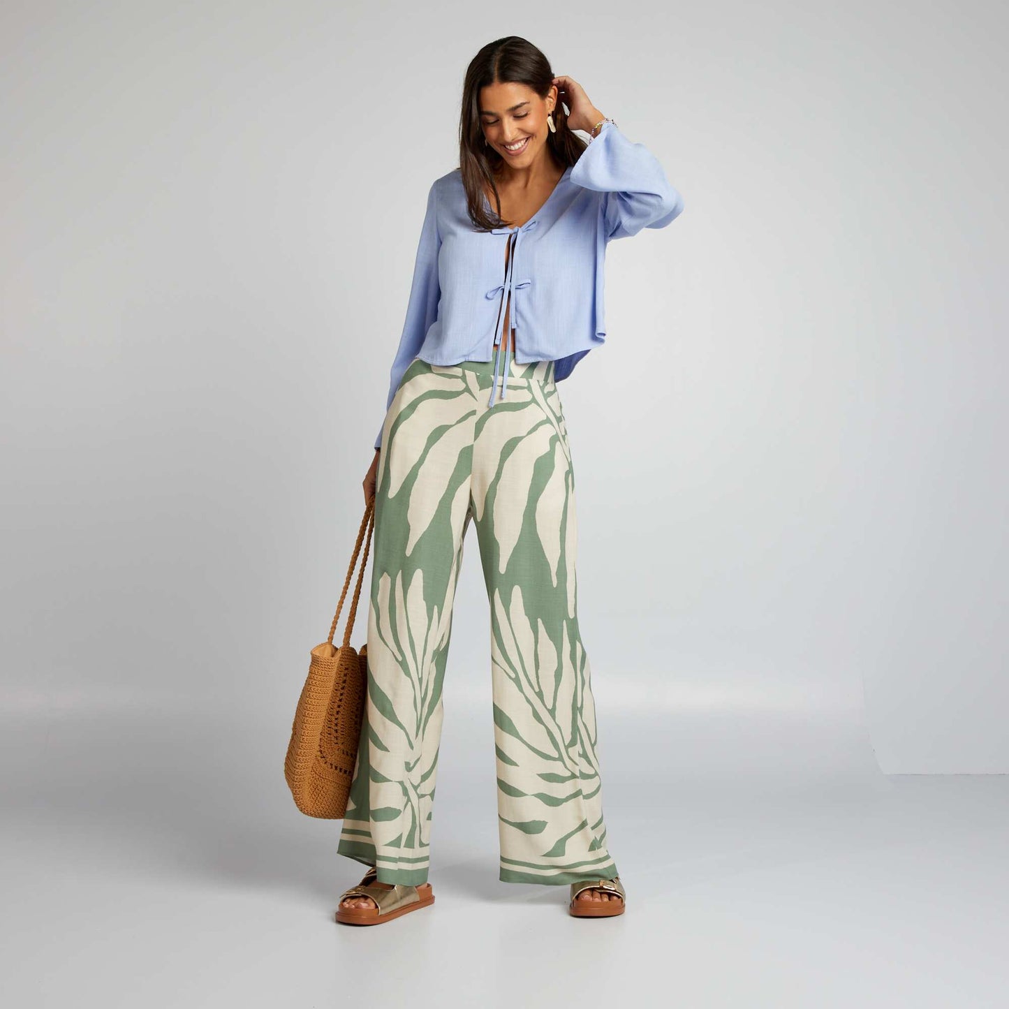 Printed wide-leg trousers GREEN