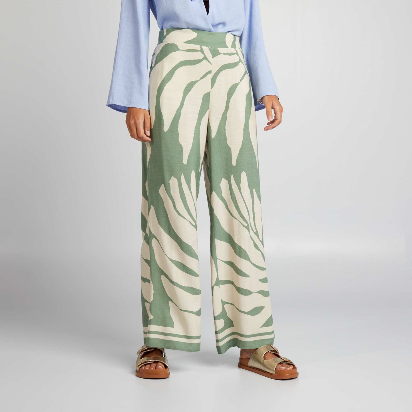 Printed wide-leg trousers GREEN