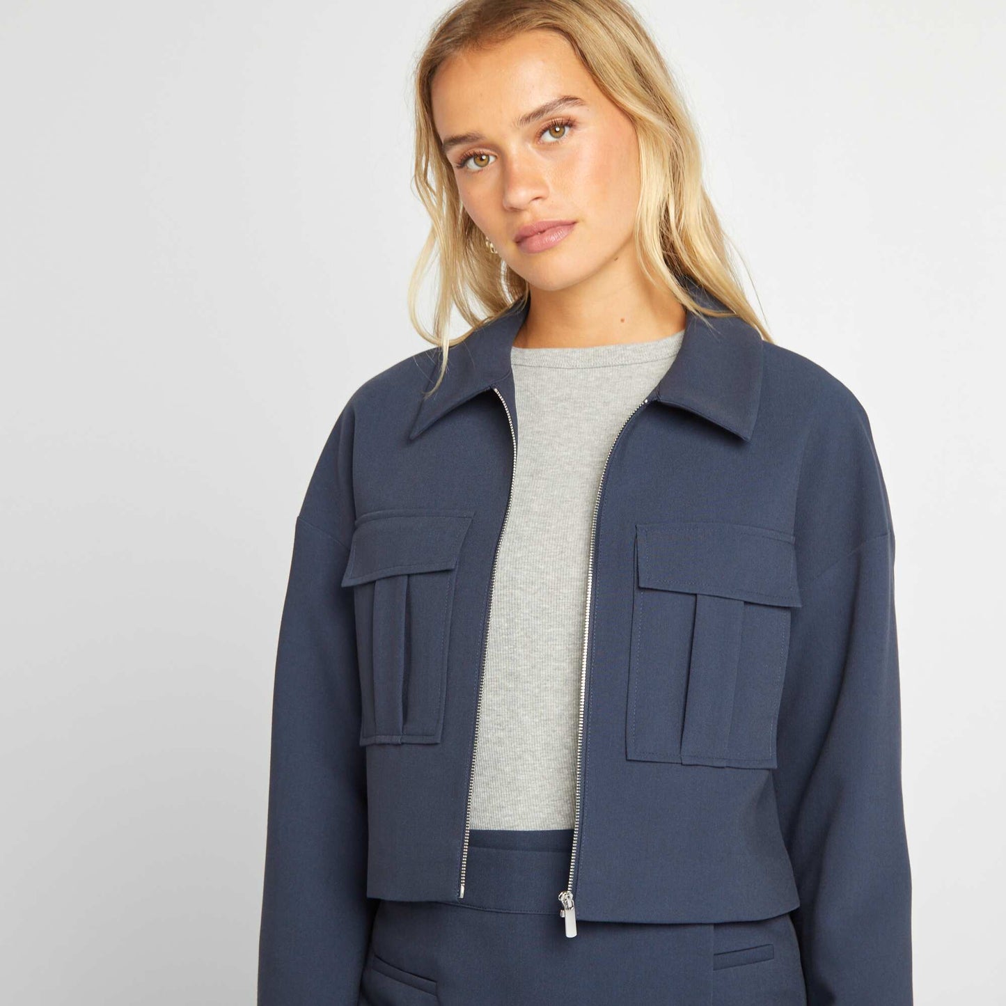 Zip-up jacket with patch pockets BLUE