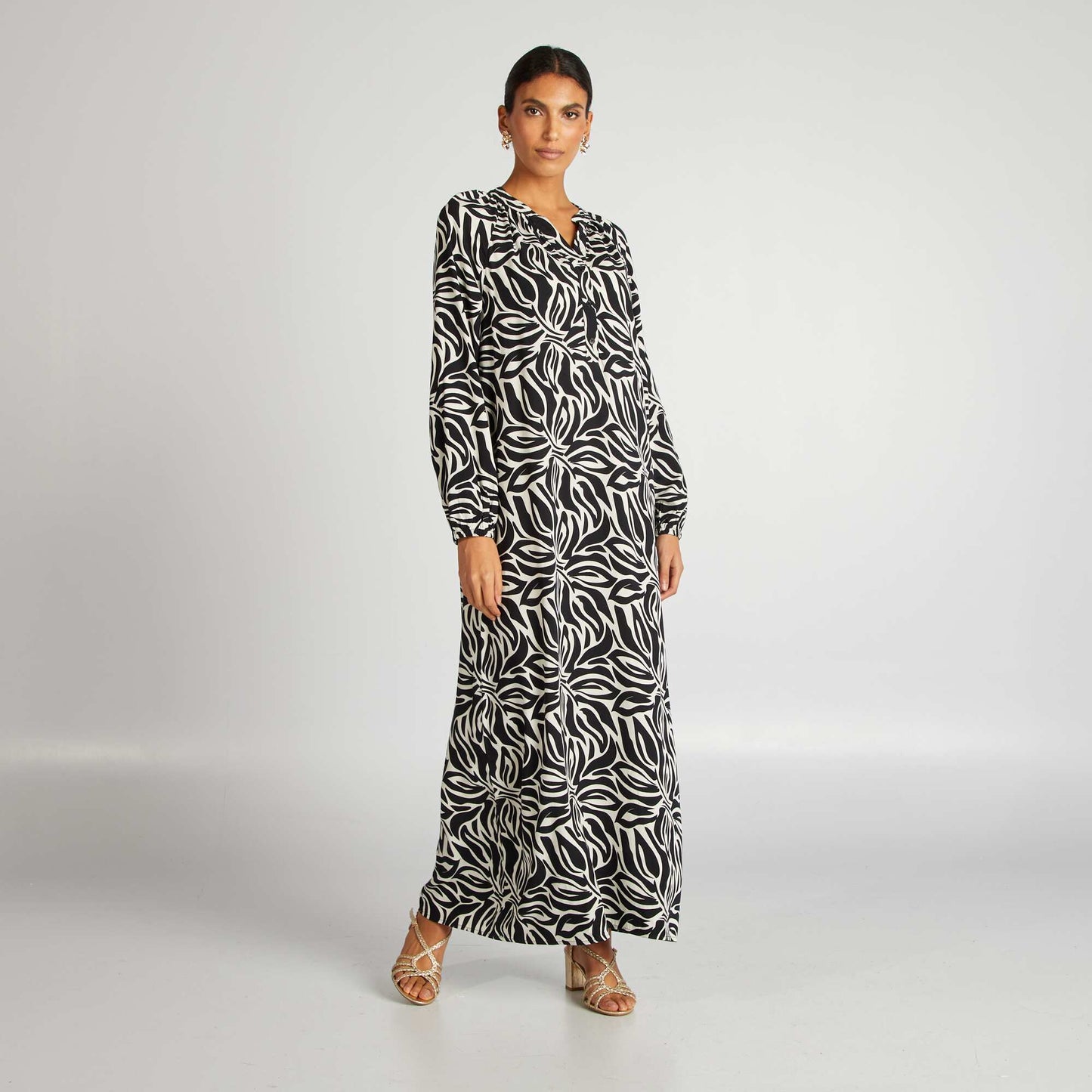 Long patterned dress BLACK