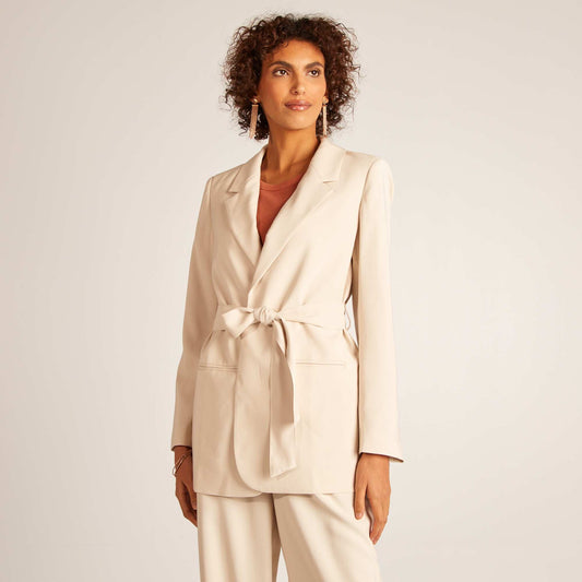 Tailored jacket with tie belt BEIGE