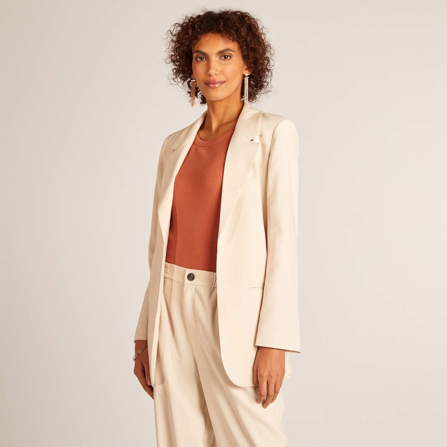 Tailored jacket with tie belt BEIGE