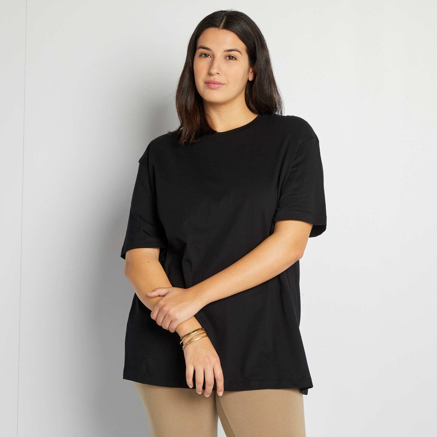 Plain short-sleeved jersey T-shirt BLACK