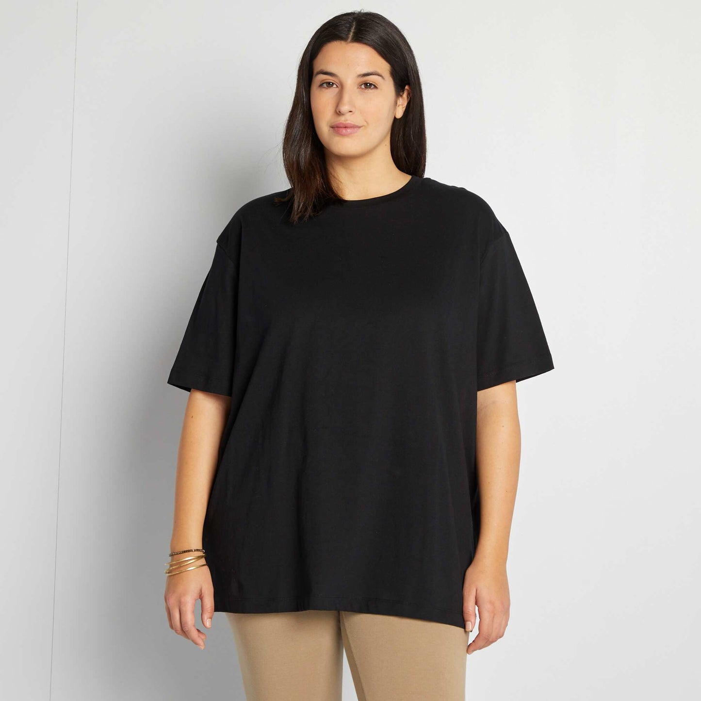 Plain short-sleeved jersey T-shirt BLACK