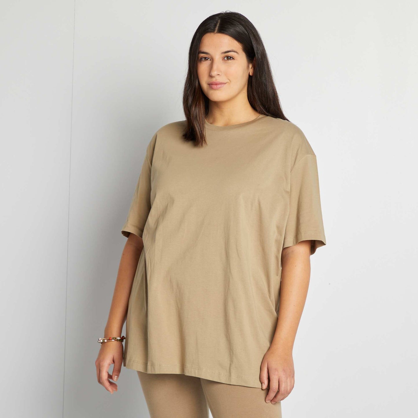 Plain short-sleeved jersey T-shirt KHAKI