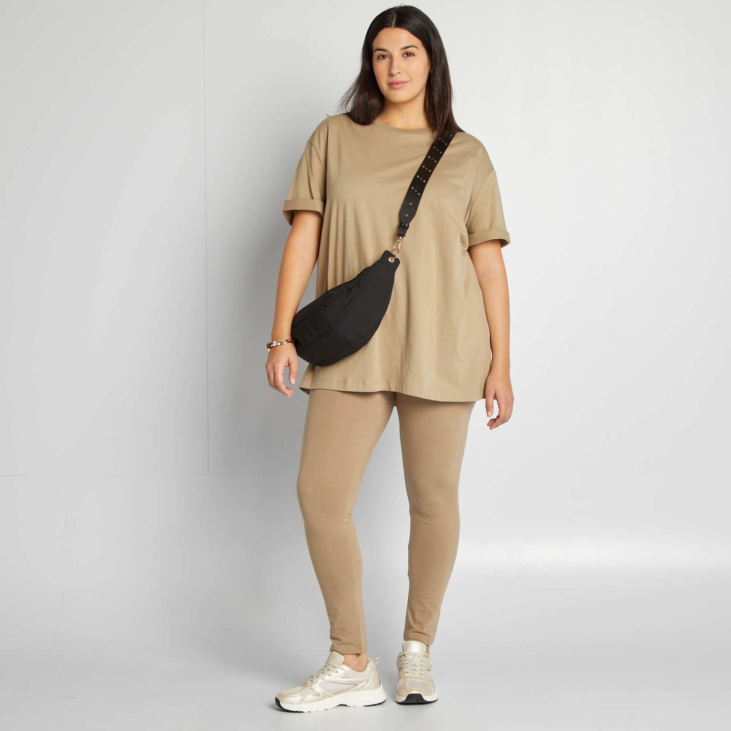 Plain short-sleeved jersey T-shirt KHAKI