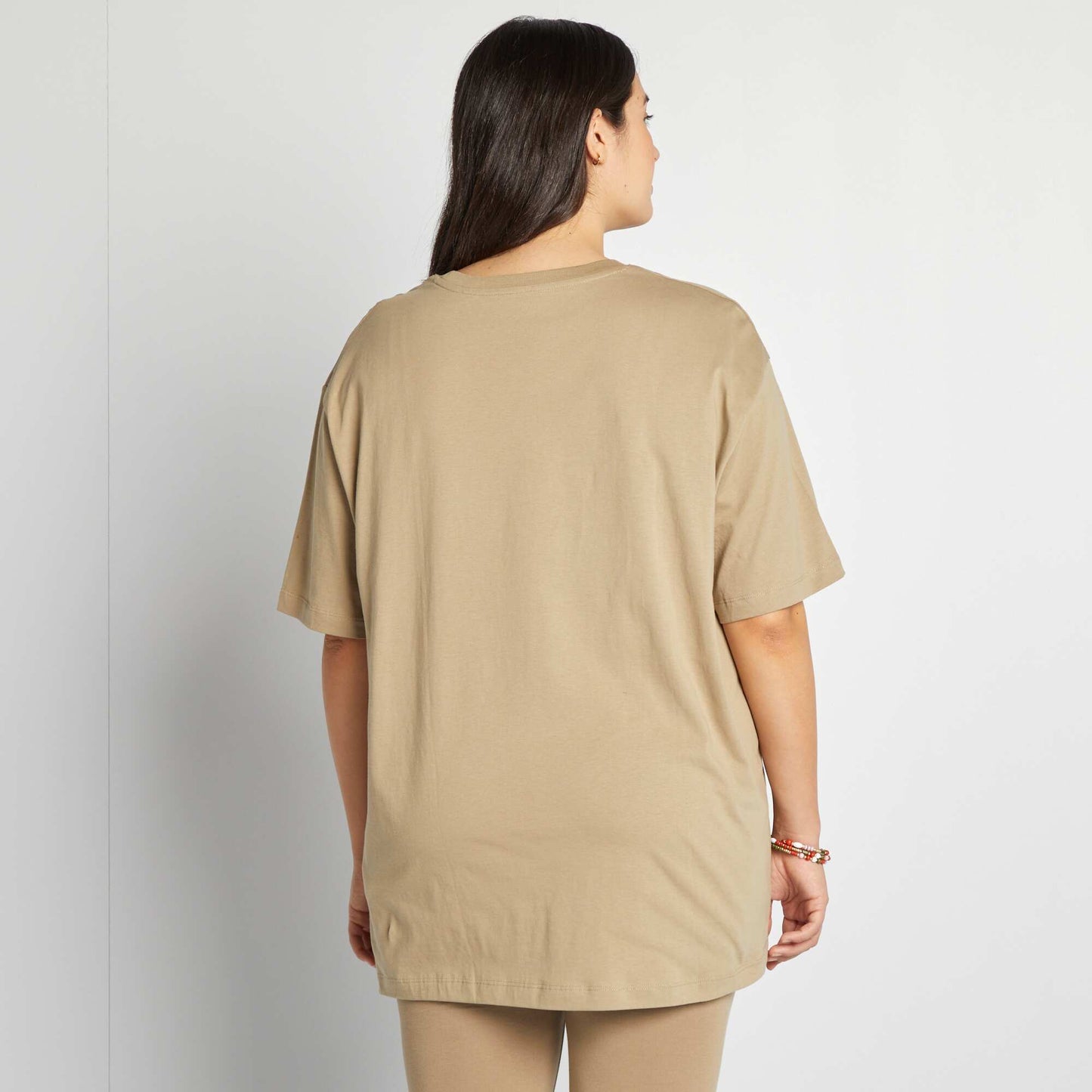 Plain short-sleeved jersey T-shirt KHAKI