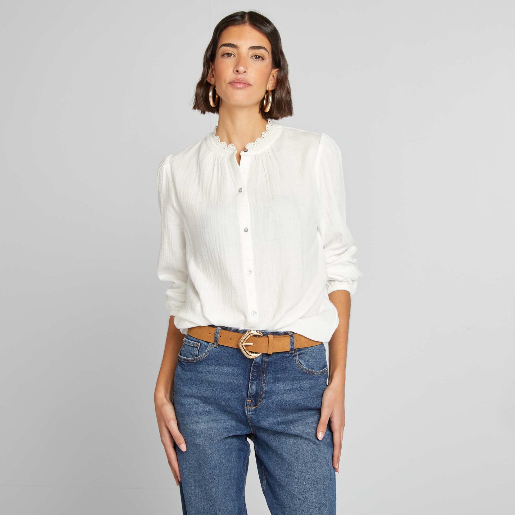 Cotton gauze blouse WHITE