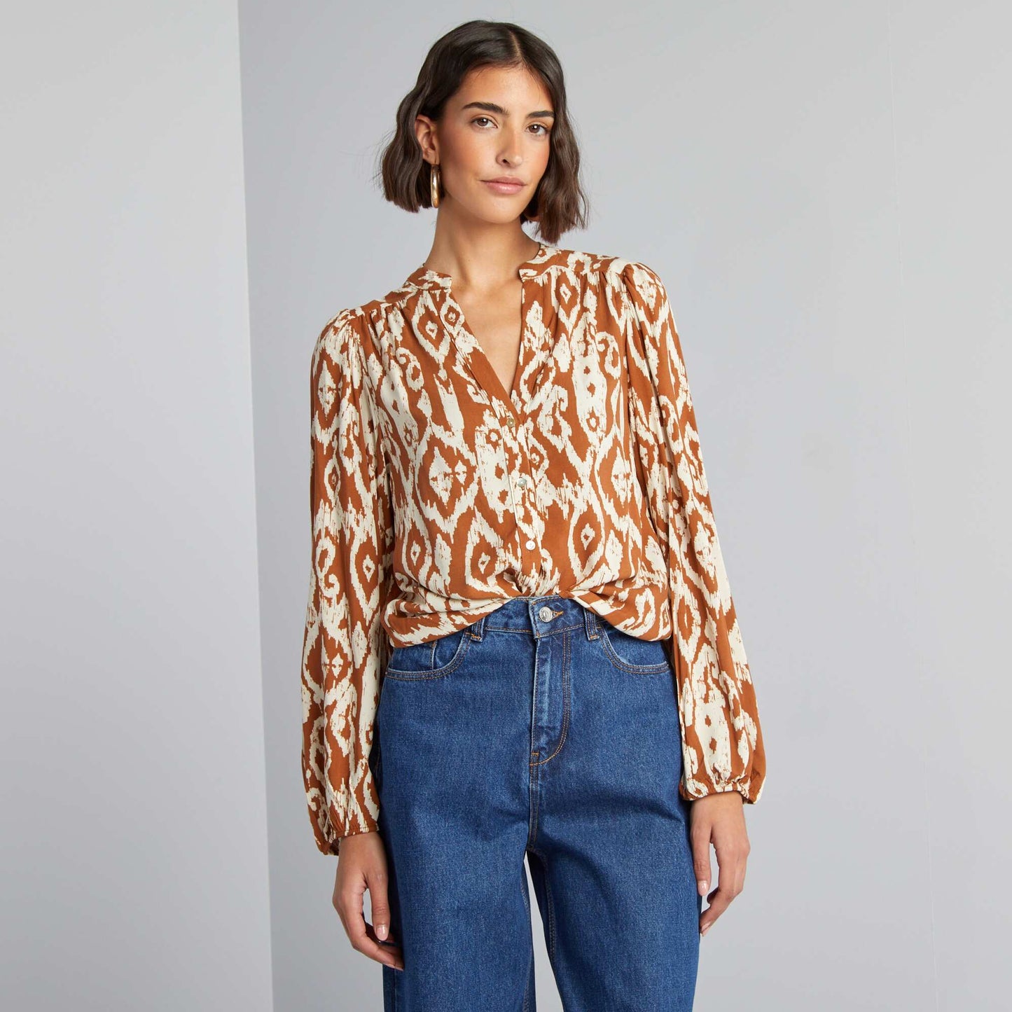 Flowing printed blouse BROWN