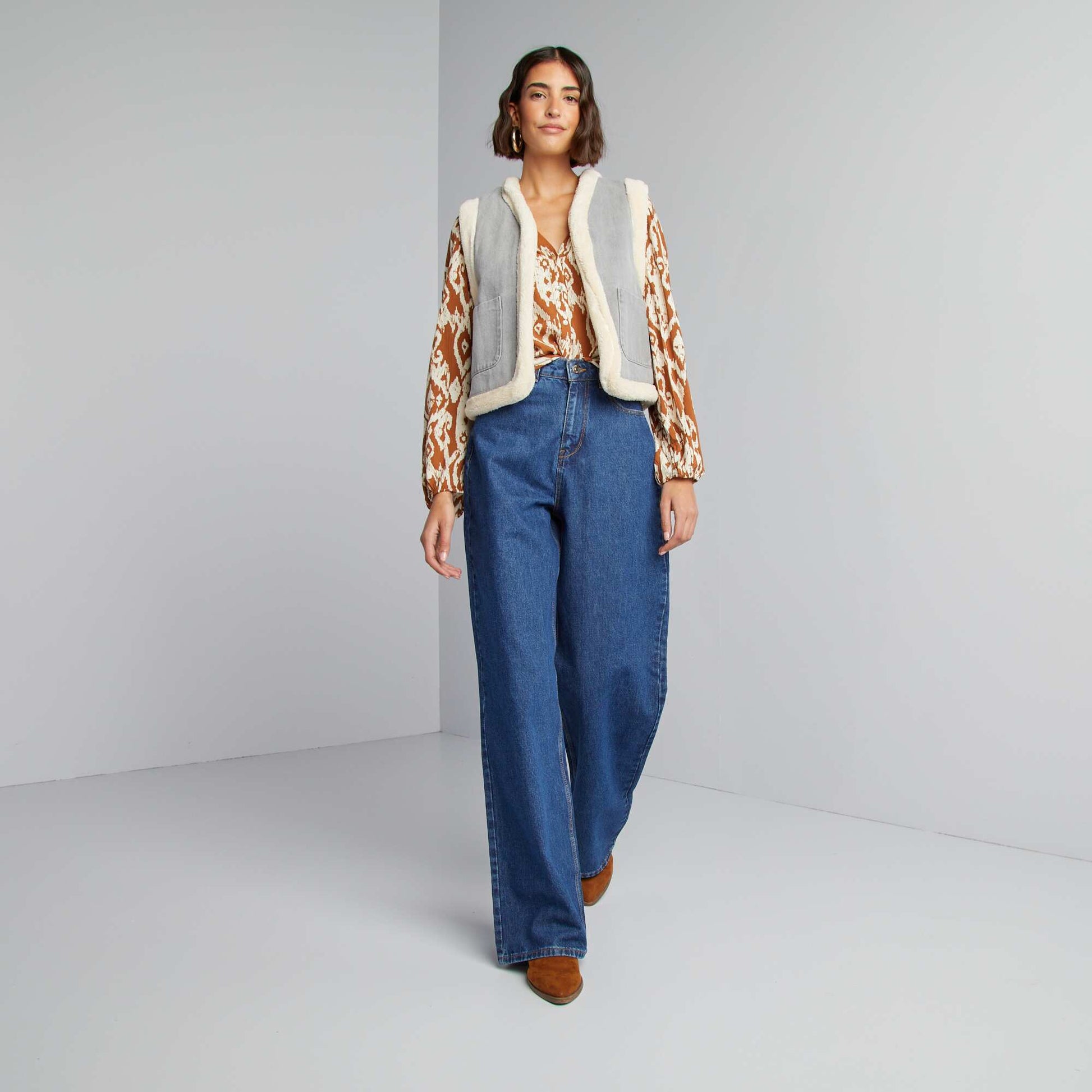 Flowing printed blouse BROWN