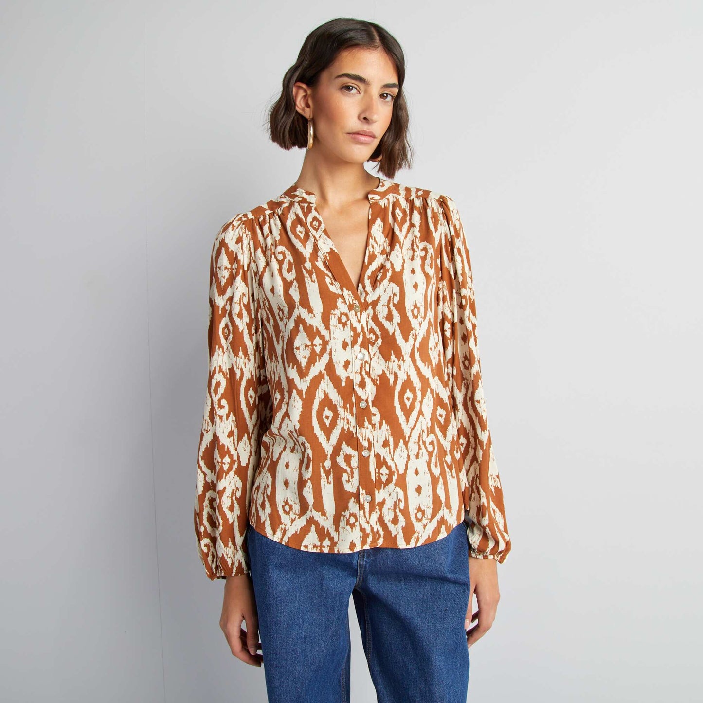 Flowing printed blouse BROWN