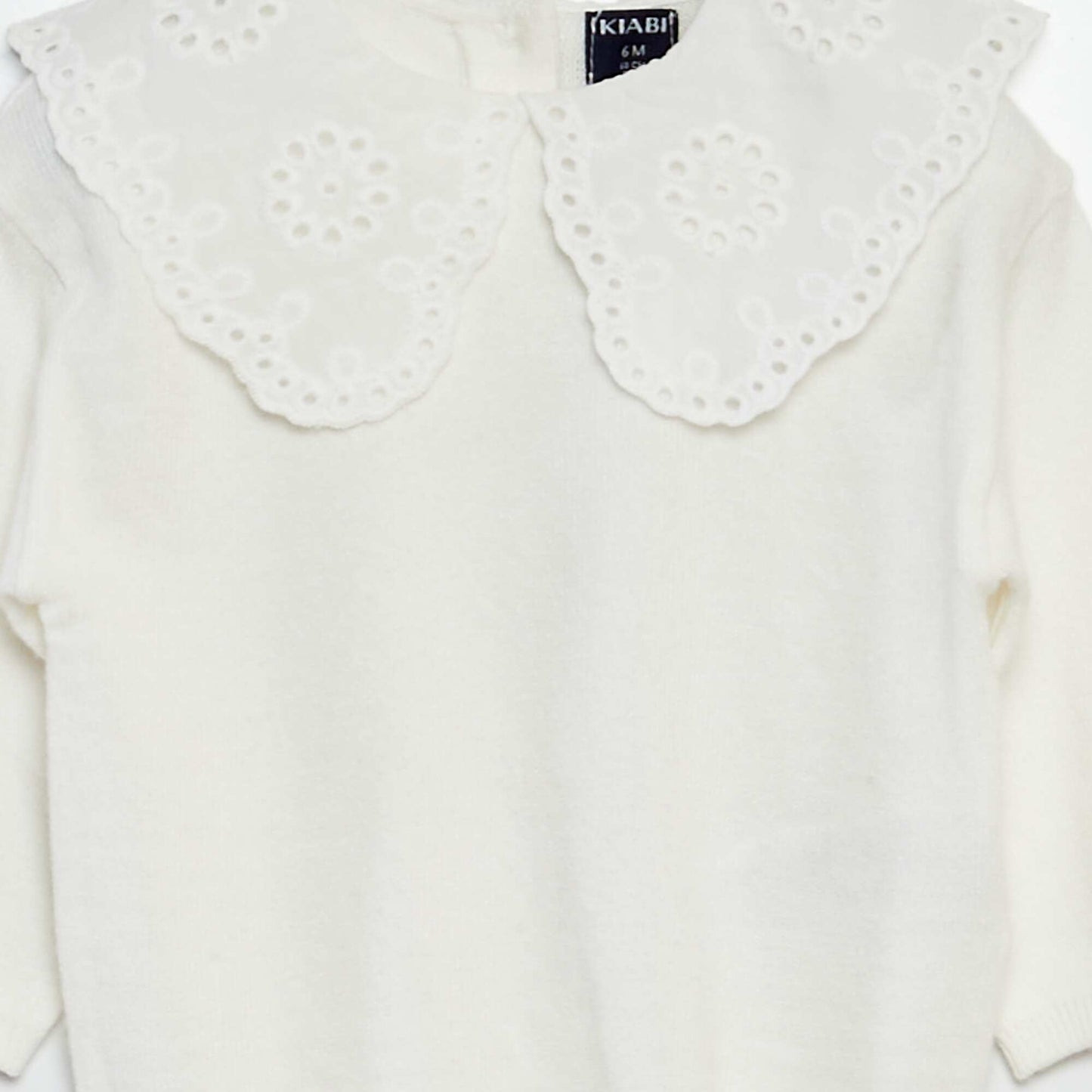 Knit sweater with embroidered collar WHITE