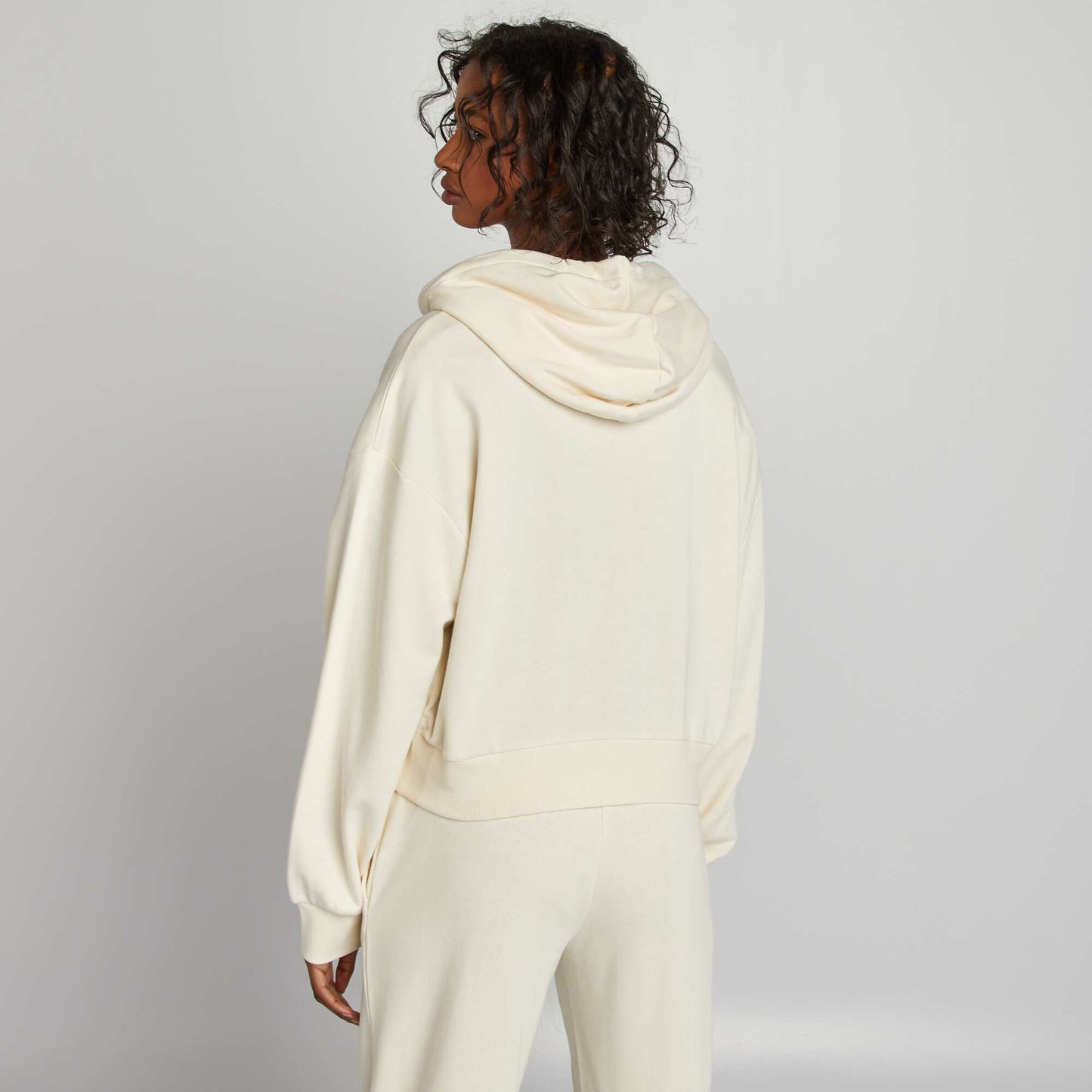 Plain zip-up hoodie BEIGE