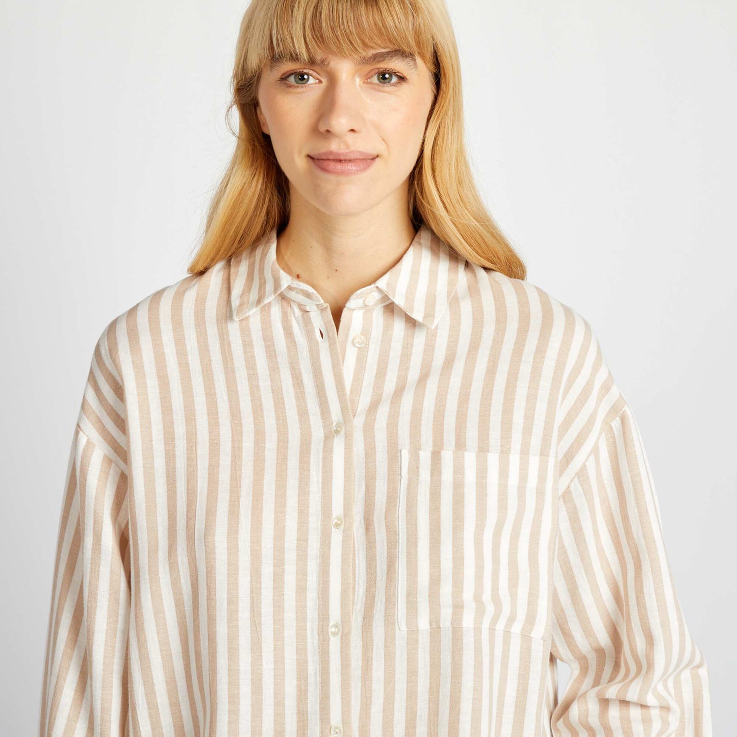 20% linen blend long blouse with breast pocket BEIGE