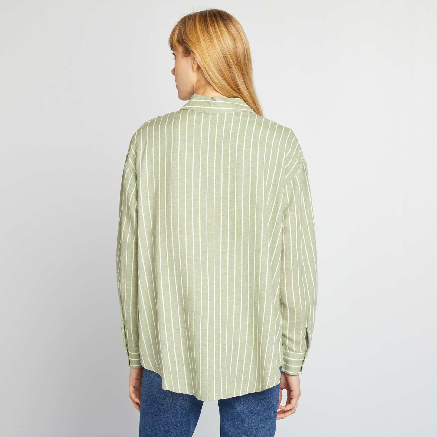 20% linen blend long blouse with breast pocket GREEN