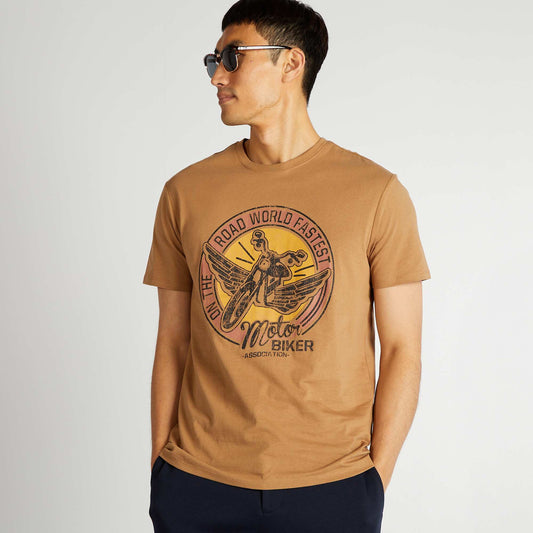 Short-sleeved printed T-shirt BEIGE