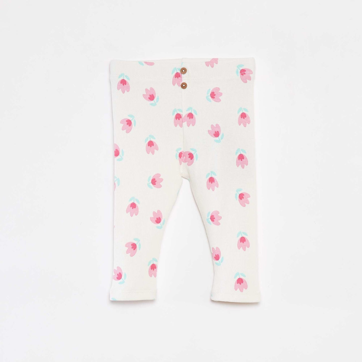 Ribbed leggings with decorative buttons WHITE