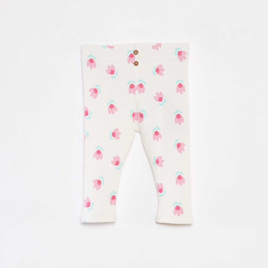 Ribbed leggings with decorative buttons WHITE