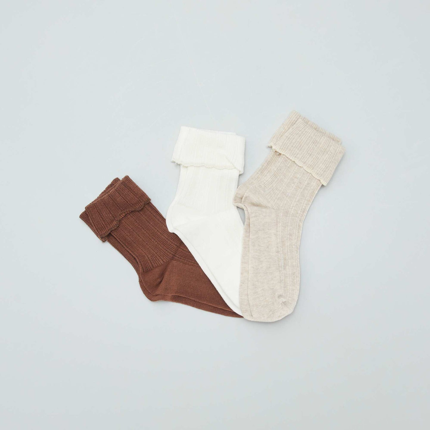 Knitted socks with turn-ups - Pack of 3 pairs BEIGE