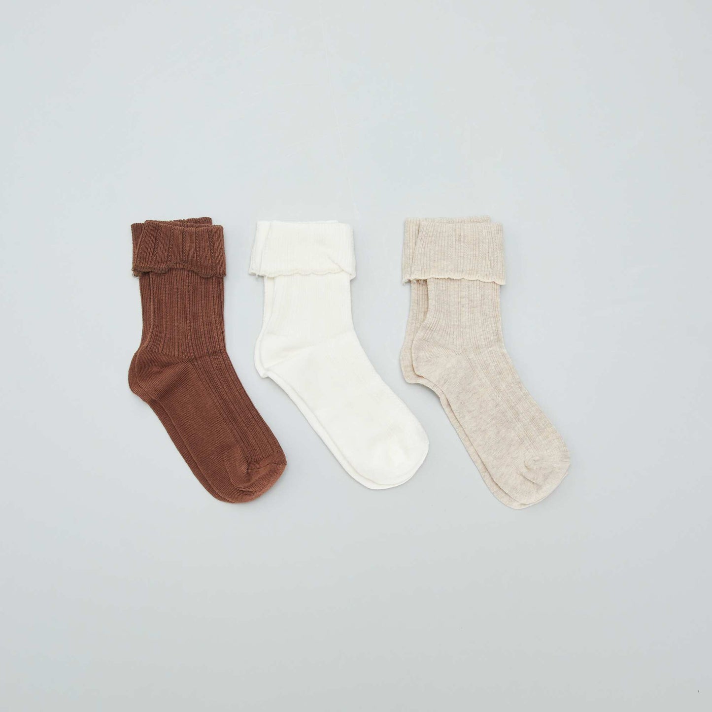 Knitted socks with turn-ups - Pack of 3 pairs BEIGE