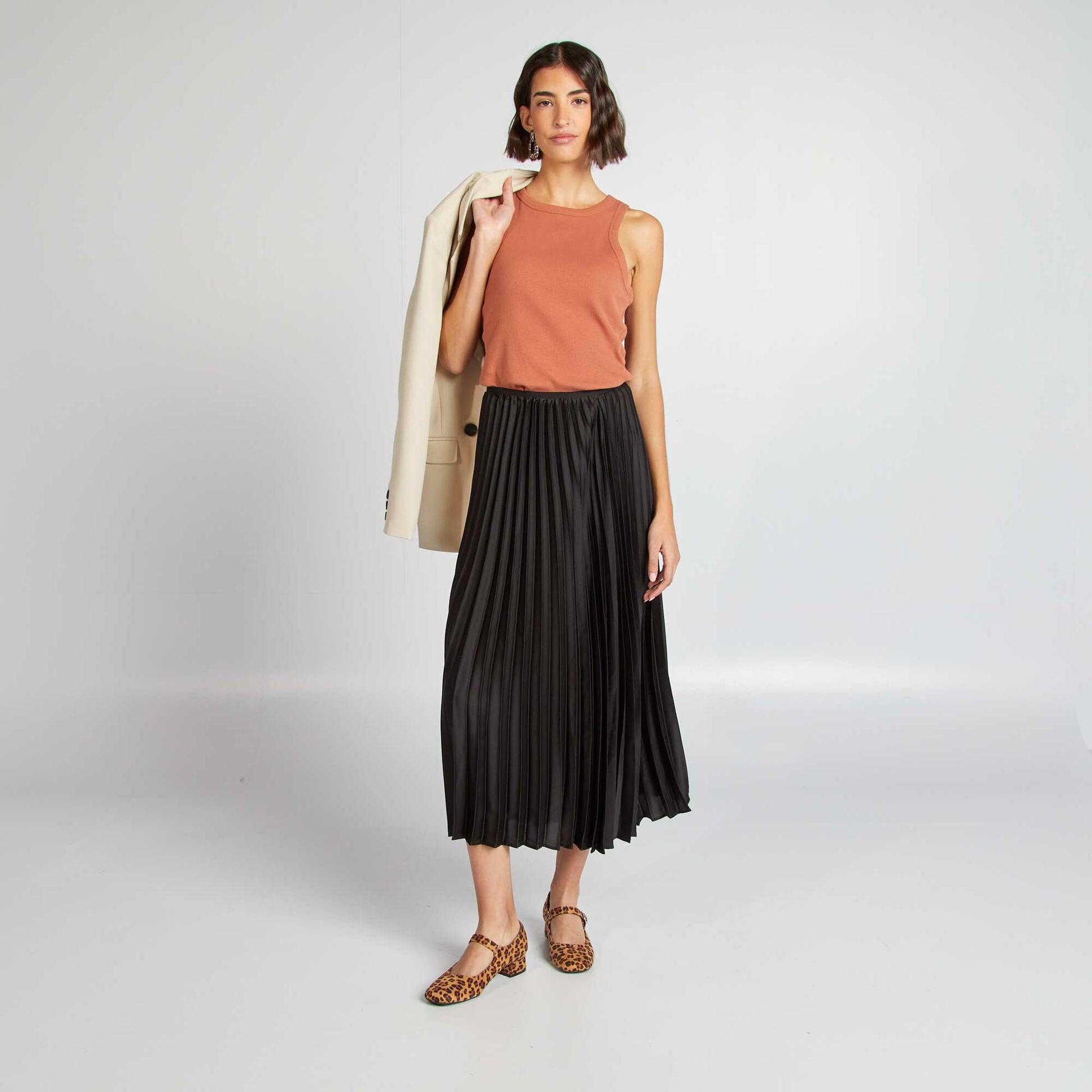 Pleated midi skirt BLACK