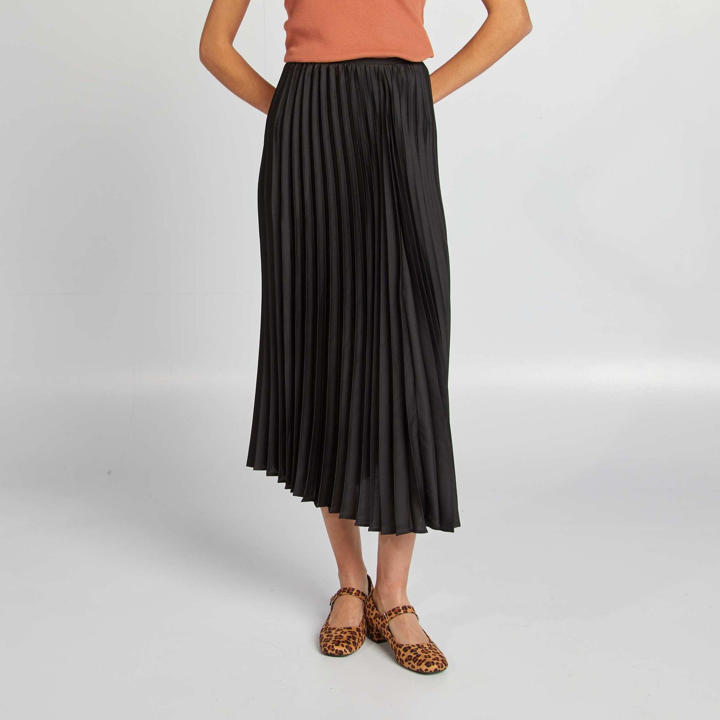 Pleated midi skirt BLACK