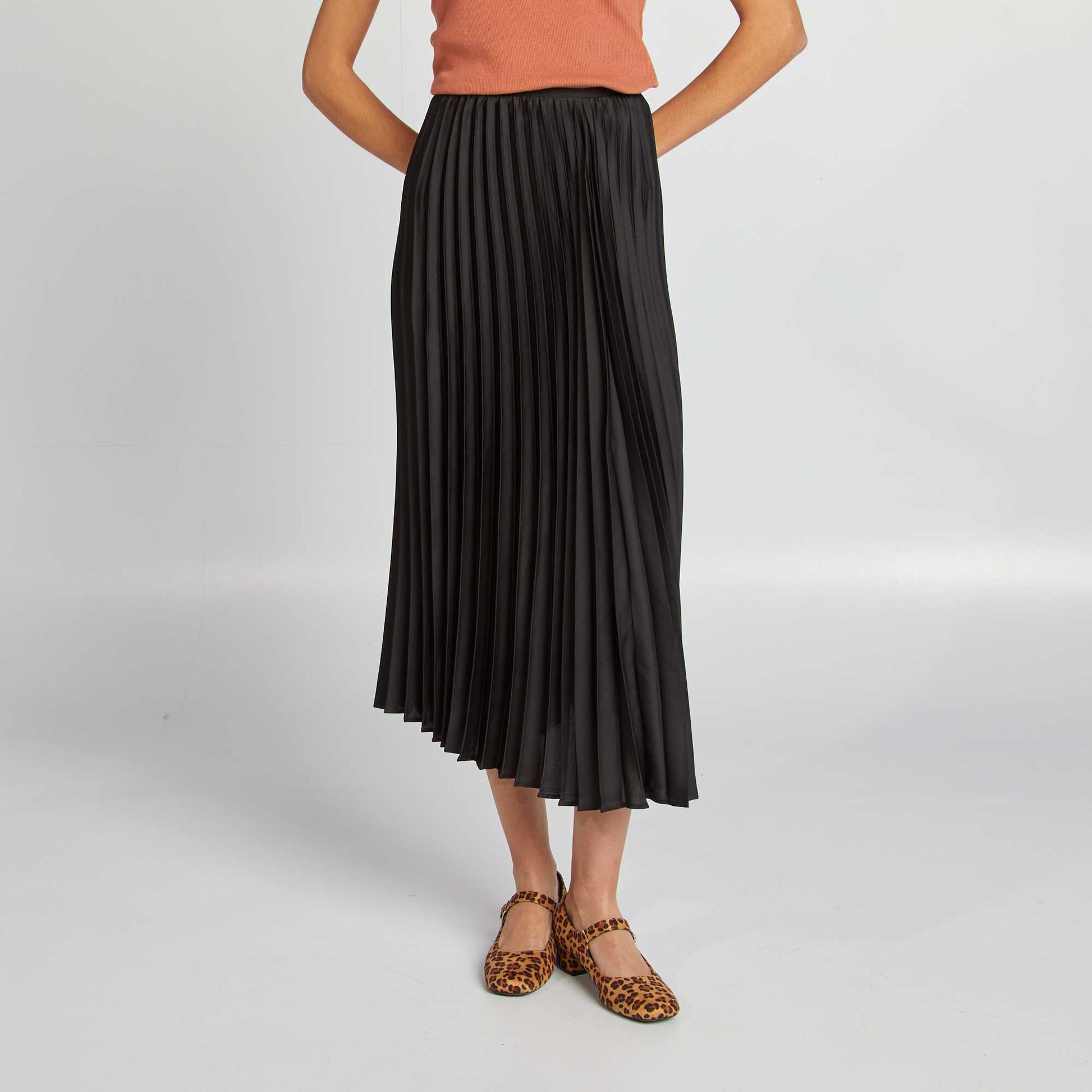 Pleated midi skirt BLACK