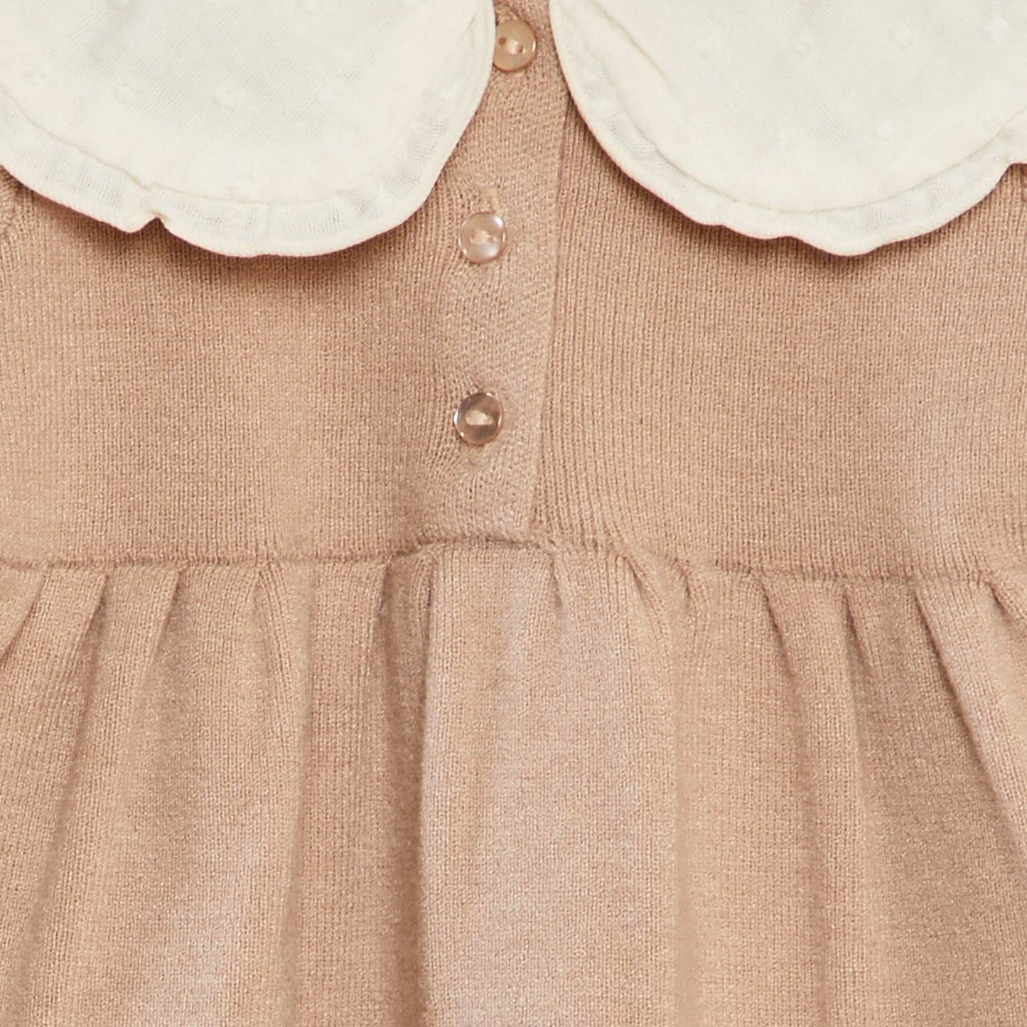 Knit dress with dotted tulle collar BEIGE