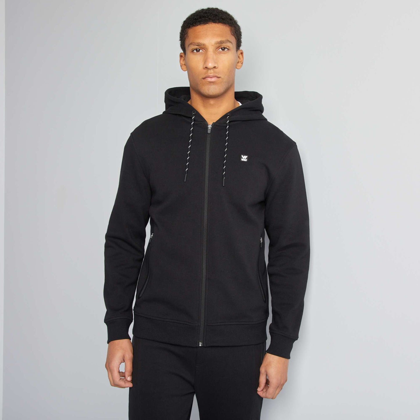 Piqué knit hoodie black