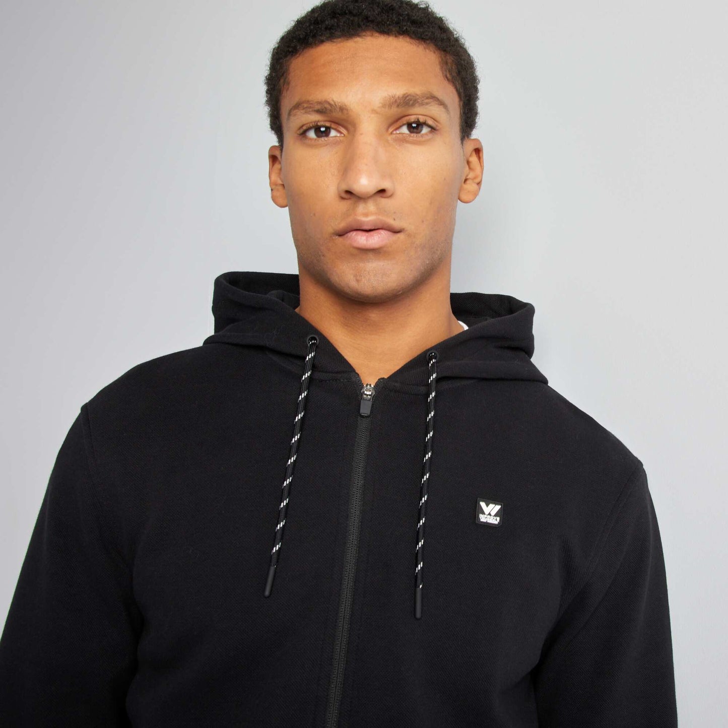 Piqué knit hoodie black