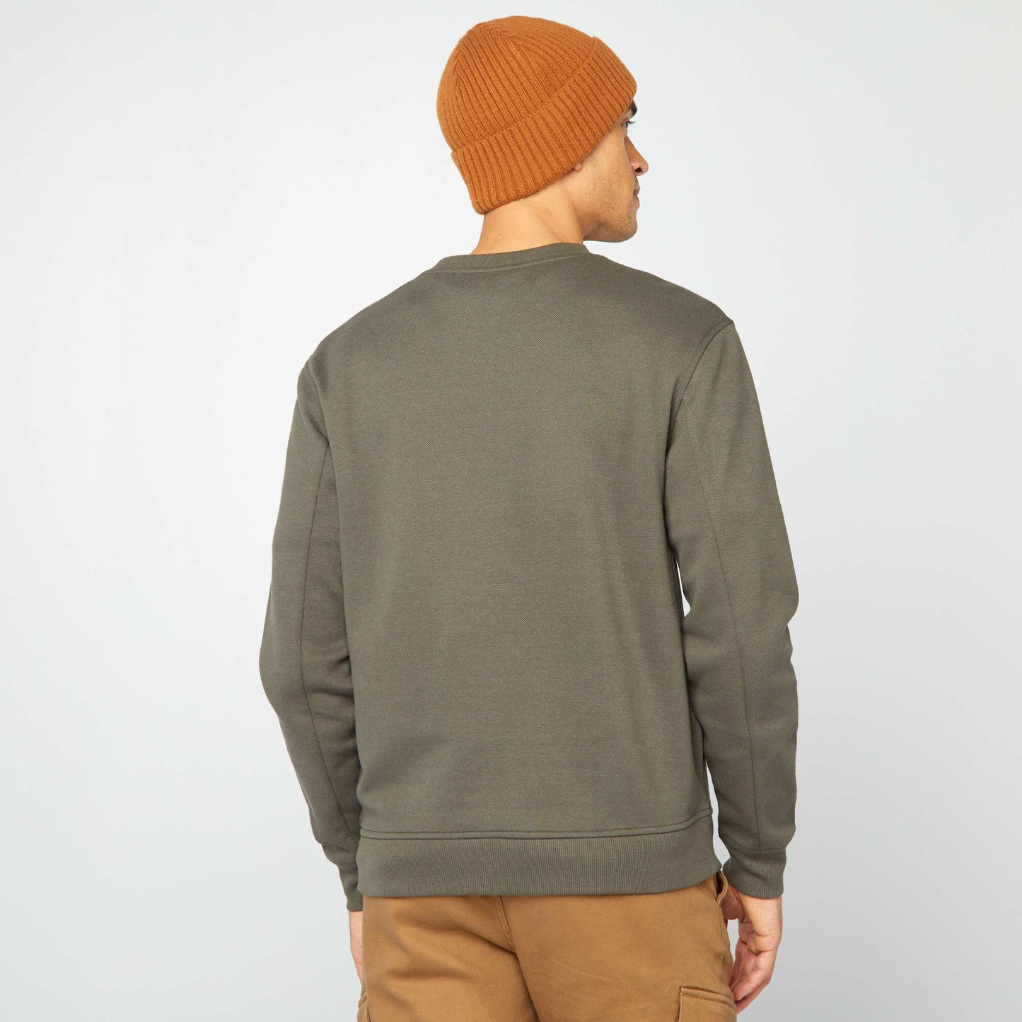 Plain piqué knit sweatshirt with zip pockets KHAKI