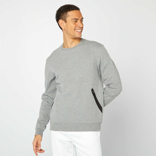 Plain piqué knit sweatshirt with zip pockets GREY