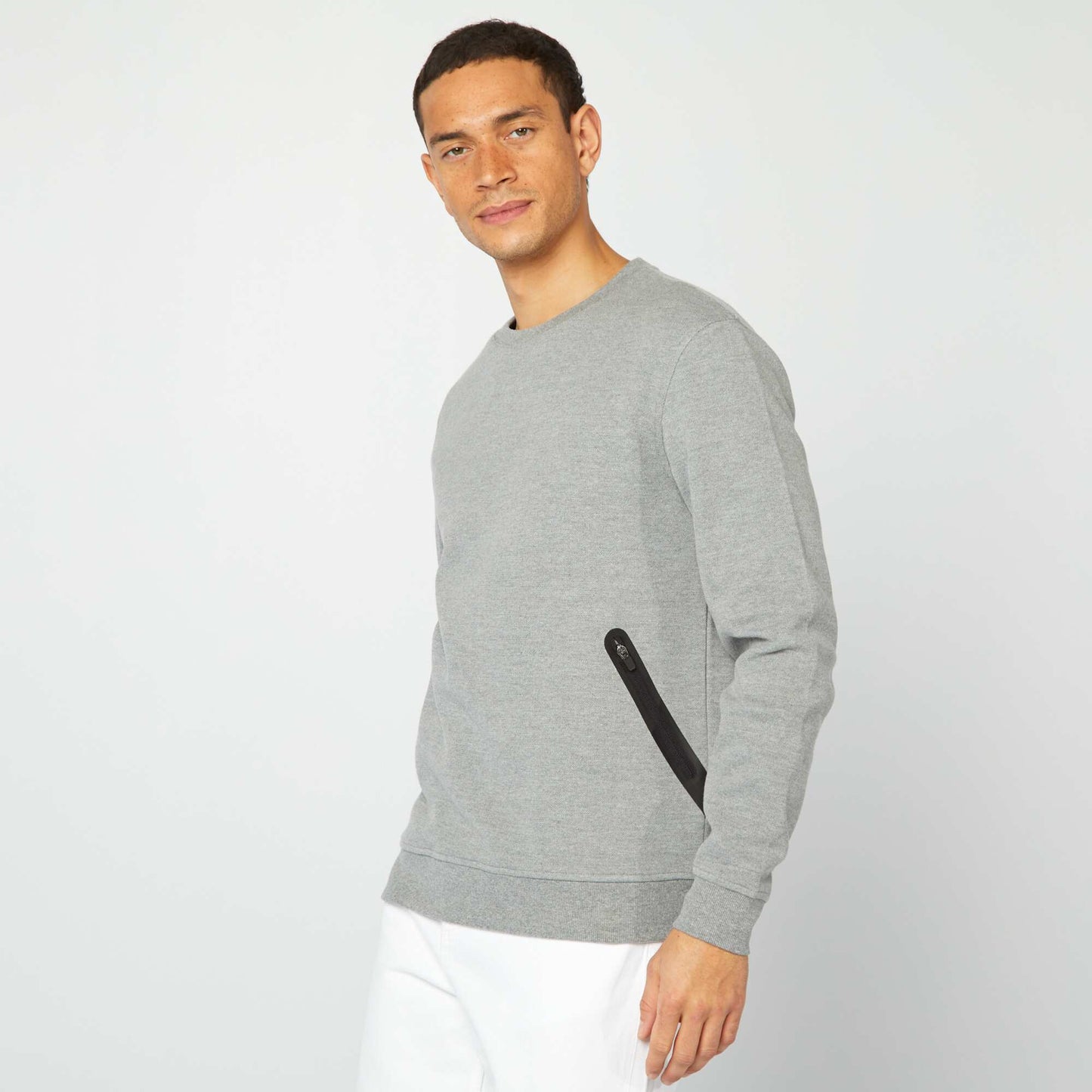 Plain piqué knit sweatshirt with zip pockets GREY