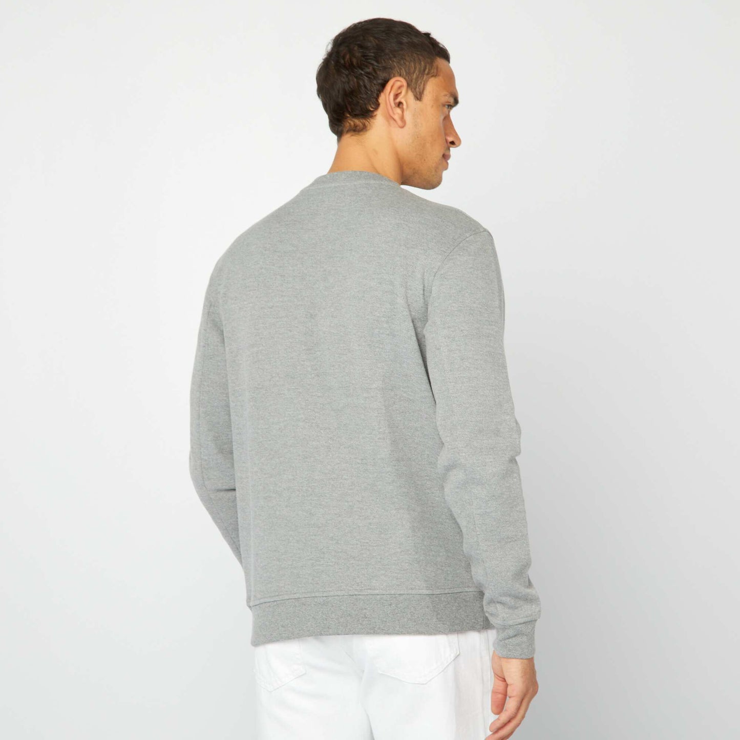 Plain piqué knit sweatshirt with zip pockets GREY