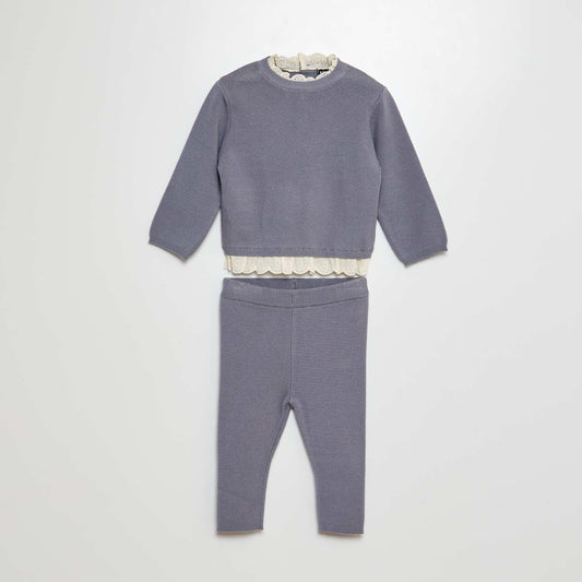 Embroidered sweater + leggings outfit - 2-piece set BLUE