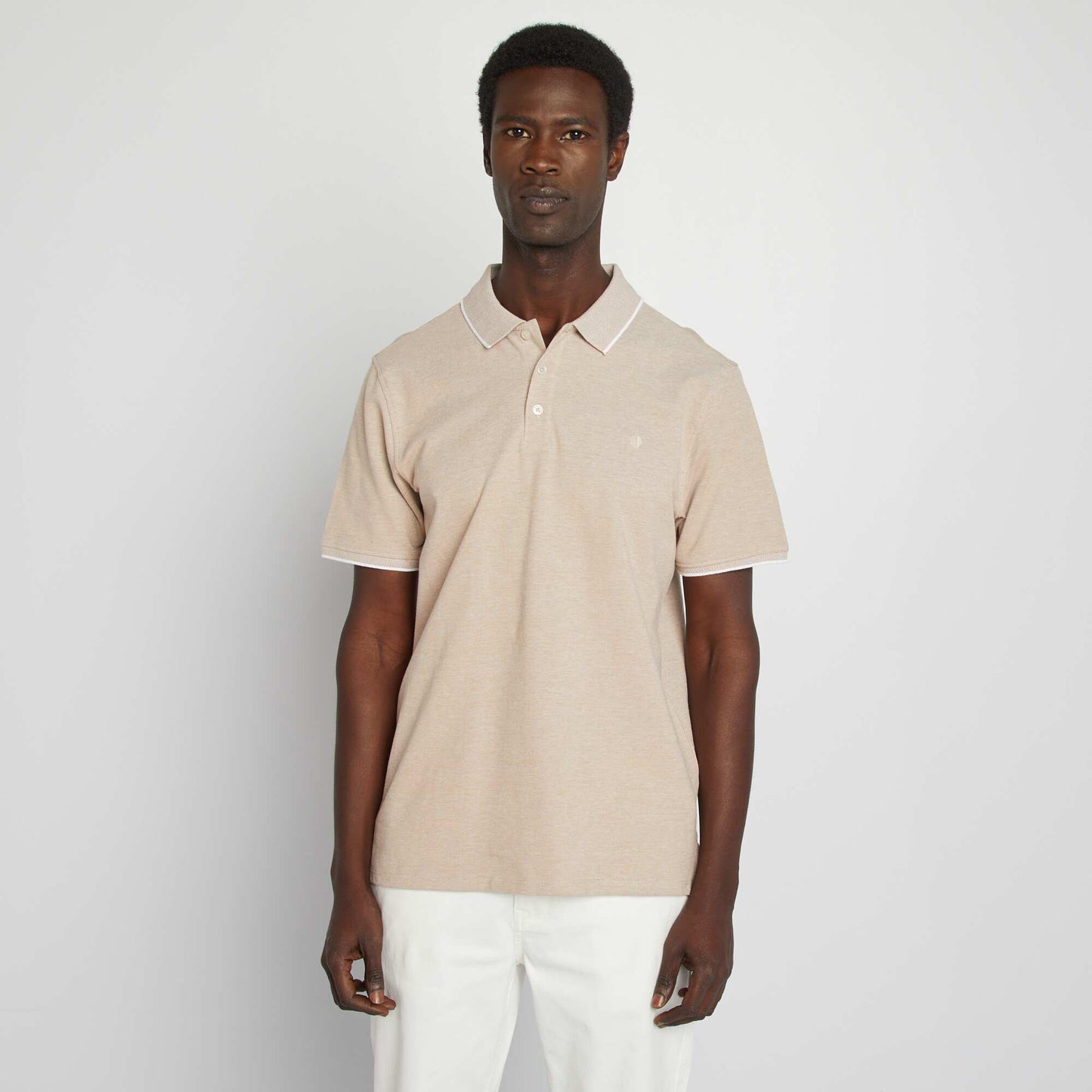 تيشرت بولو قطن بيكيه أبيض