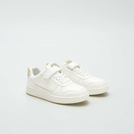 Low-top hook and loop trainers with laces WHITE