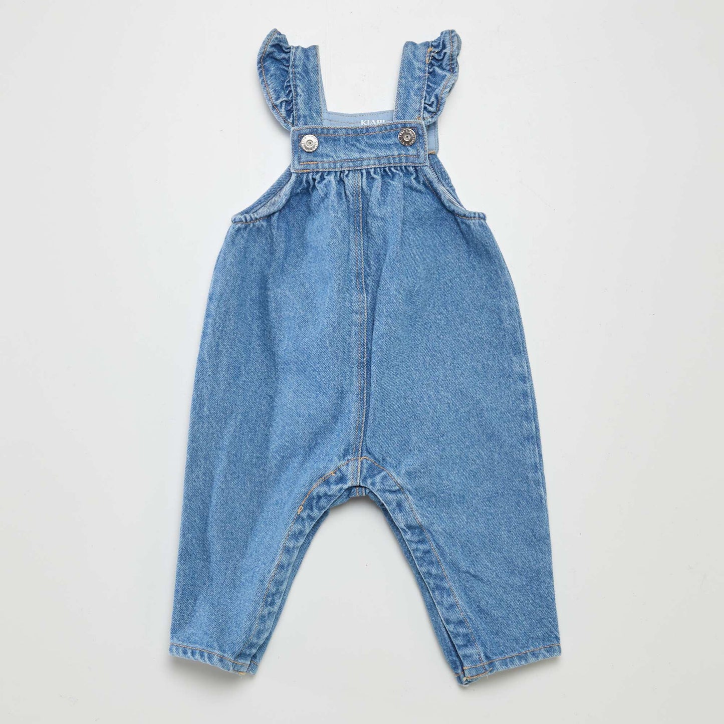 Denim dungarees with ruffled straps BLUE