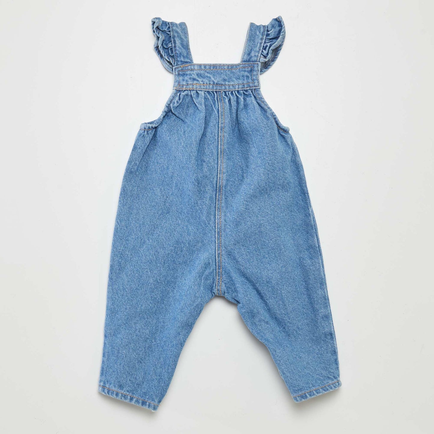 Denim dungarees with ruffled straps BLUE