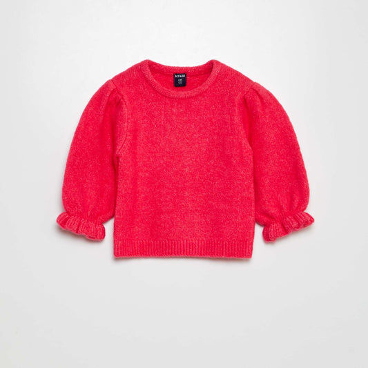 Plain sweater with long puff sleeves PINK