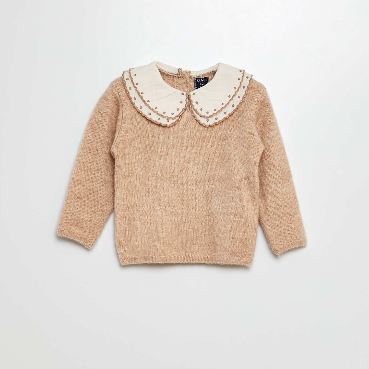 Sweater with cotton gauze collar BEIGE