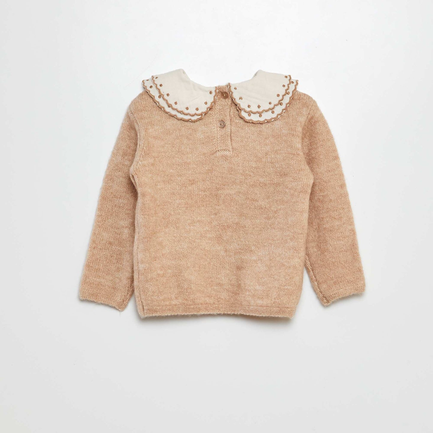 Sweater with cotton gauze collar BEIGE