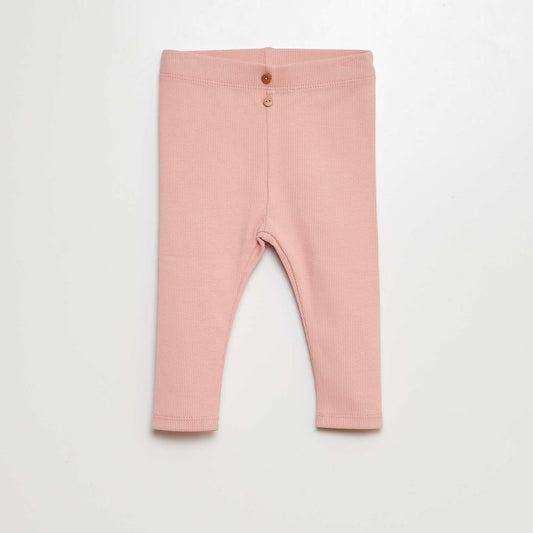 Ribbed leggings with buttons PINK