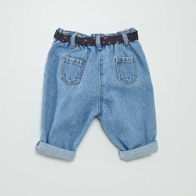 Paperbag jeans with patterned belt BLUE