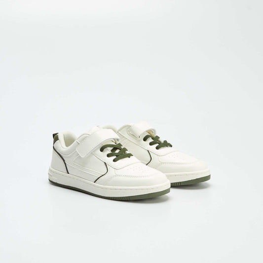 Trainers with elasticated laces and hook-and-loop fastening WHITE