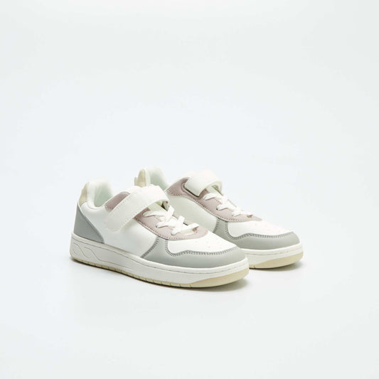 Colourblock low-top faux leather trainers WHITE