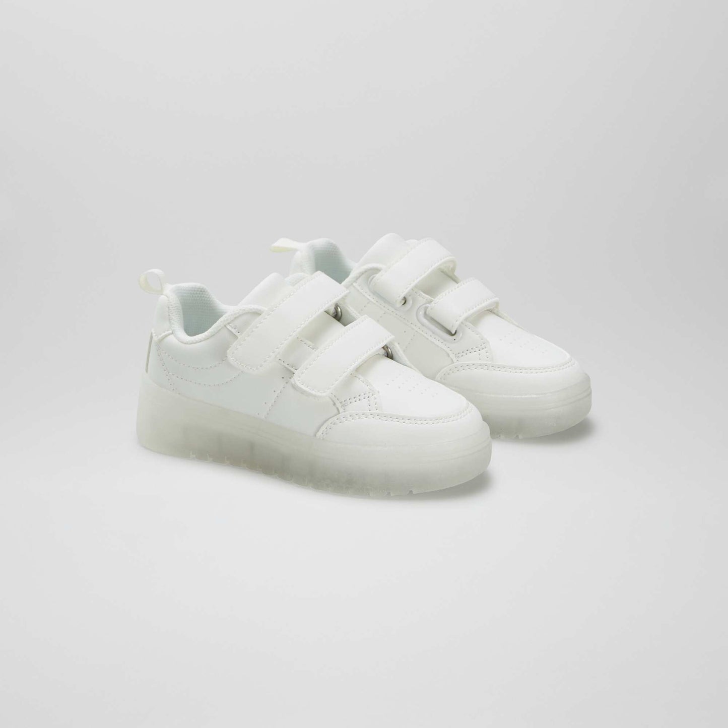 Trainers with translucent sole and hook and loop fastening WHITE