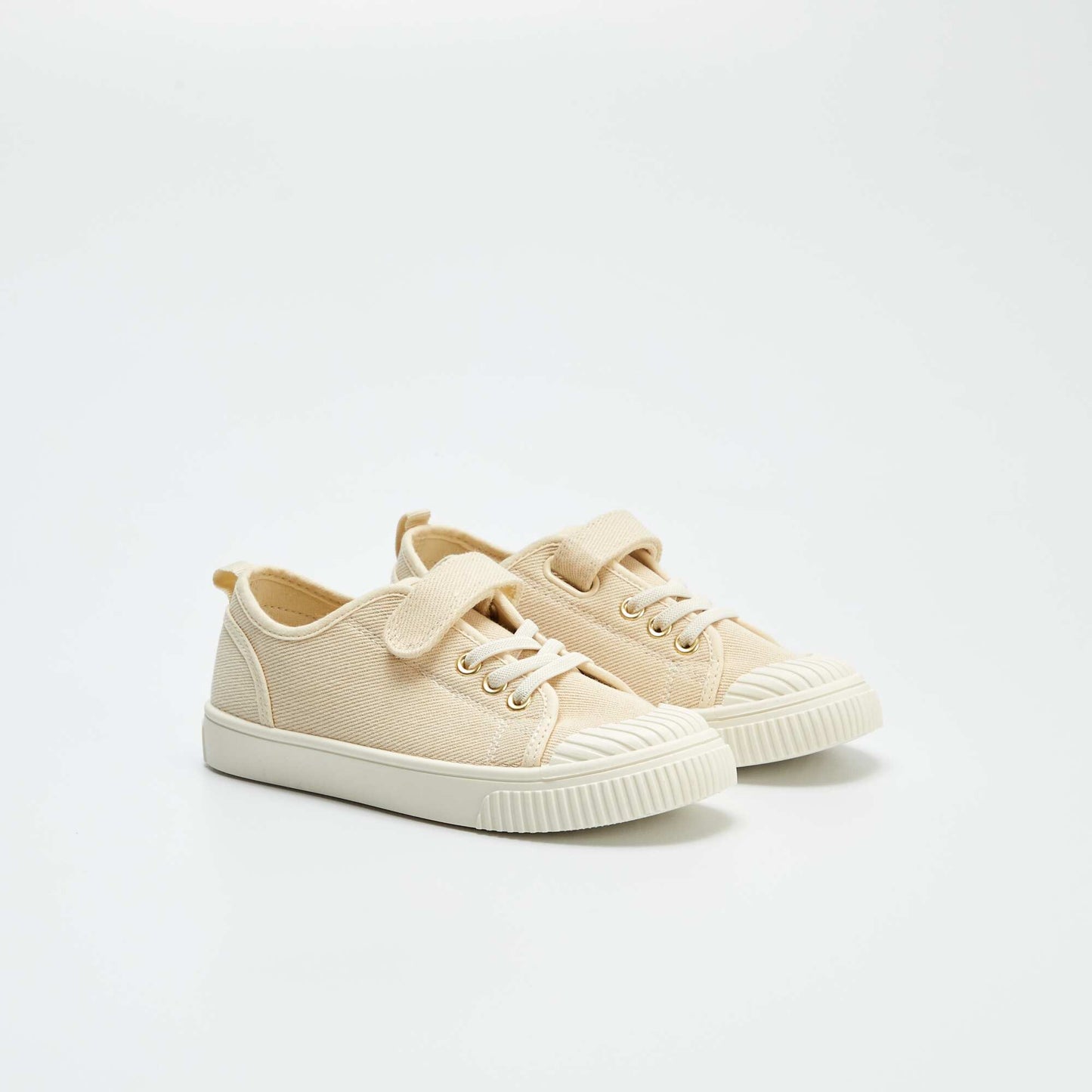 Ribbed canvas trainers with hook-and-loop fastening BEIGE